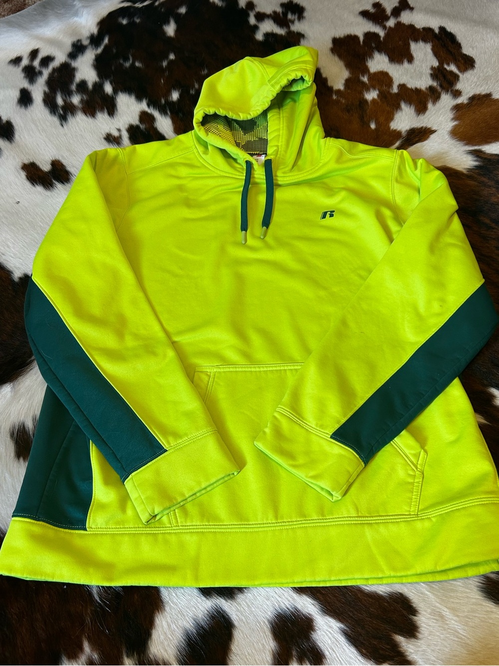 Russell Athletic Neon Yellow & Dark Green Hooded Pullover